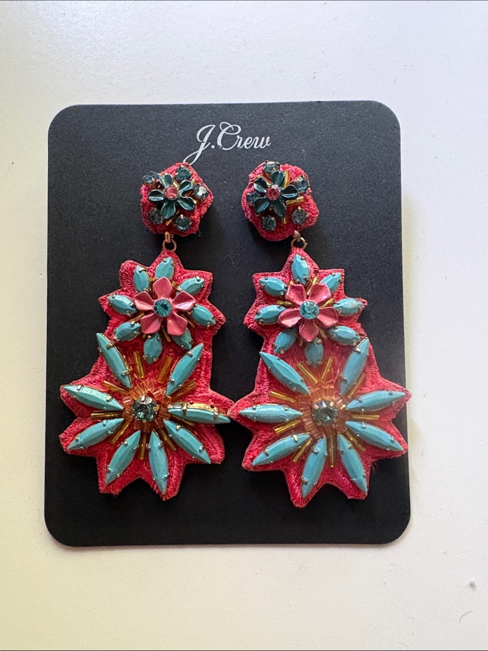 J. Crew Coral and Turquoise Floral Statement Earrings
